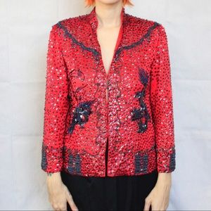 Insane Red Beaded Glam Silk Jacket